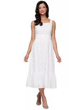 SLNY White Women's Square-Neck Tea Eyelet Sundress Size 14